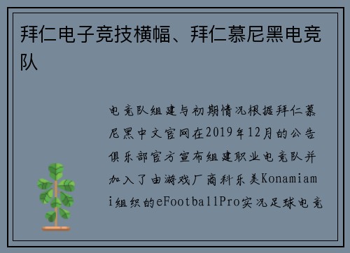 拜仁电子竞技横幅、拜仁慕尼黑电竞队